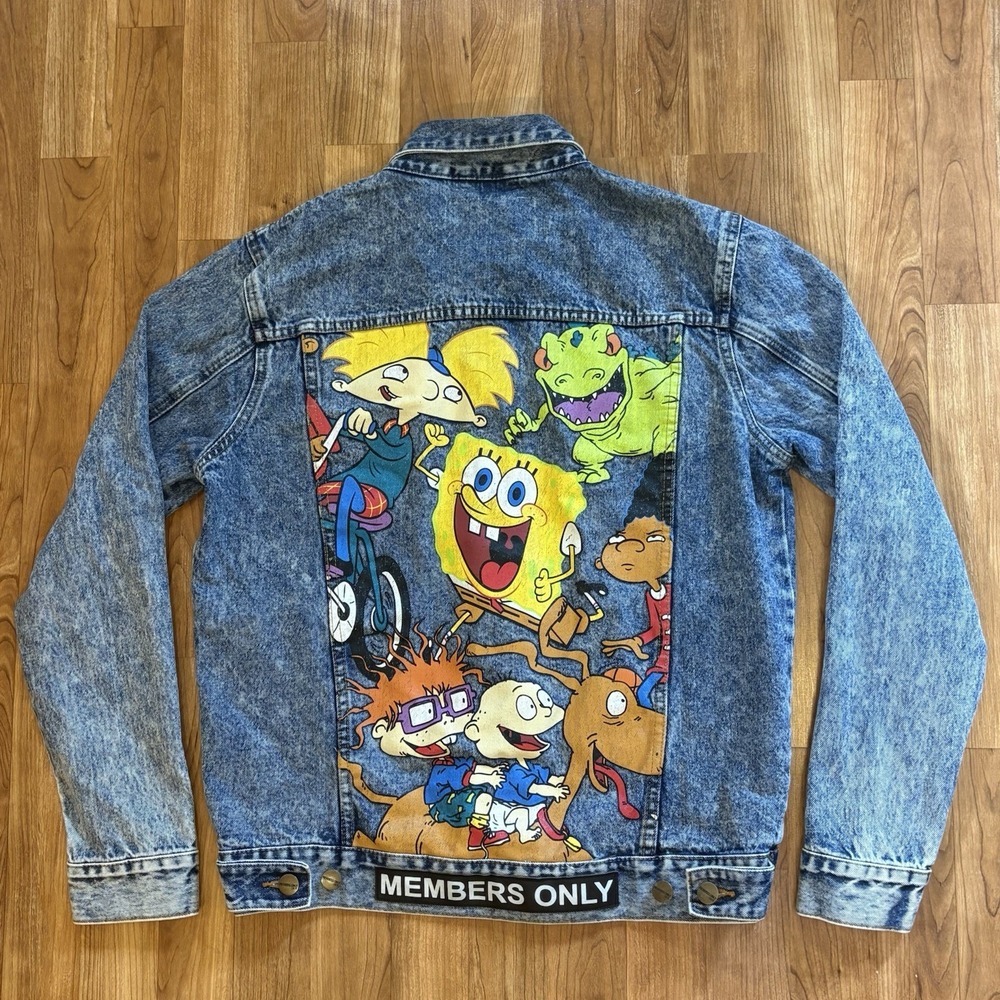 Members Only Nickelodeon Denim Jacket Size M Rugrats, SpongeBob And Hey Arnold - Picture 1 of 9